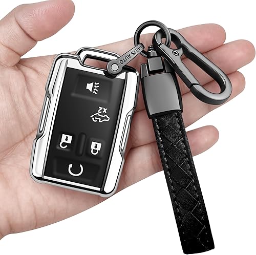 Vista 22 de Sindeda funda para llavero de Chevy con llavero, protección completa, carcasa de llave suave, Blanco, 4 botones