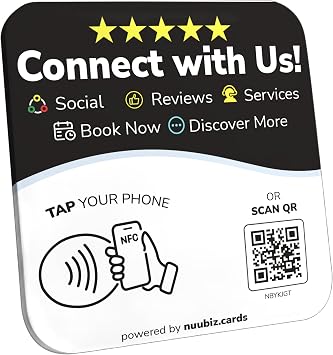 NFC Plate QR Code SignMulti Display Social Media Sign & Google Review Tap CardConnect Instagram, Facebook, Follow & Review Us, BookingBusiness Display holder with Stand & AdhesiveNo App, No Fees
