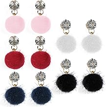 5 Pairs Women Fashion Stud Earrings Fluffy Pompom Fur Ball Earrings Fluffy Pompom Stud Earrings Jewellery Gift for Women