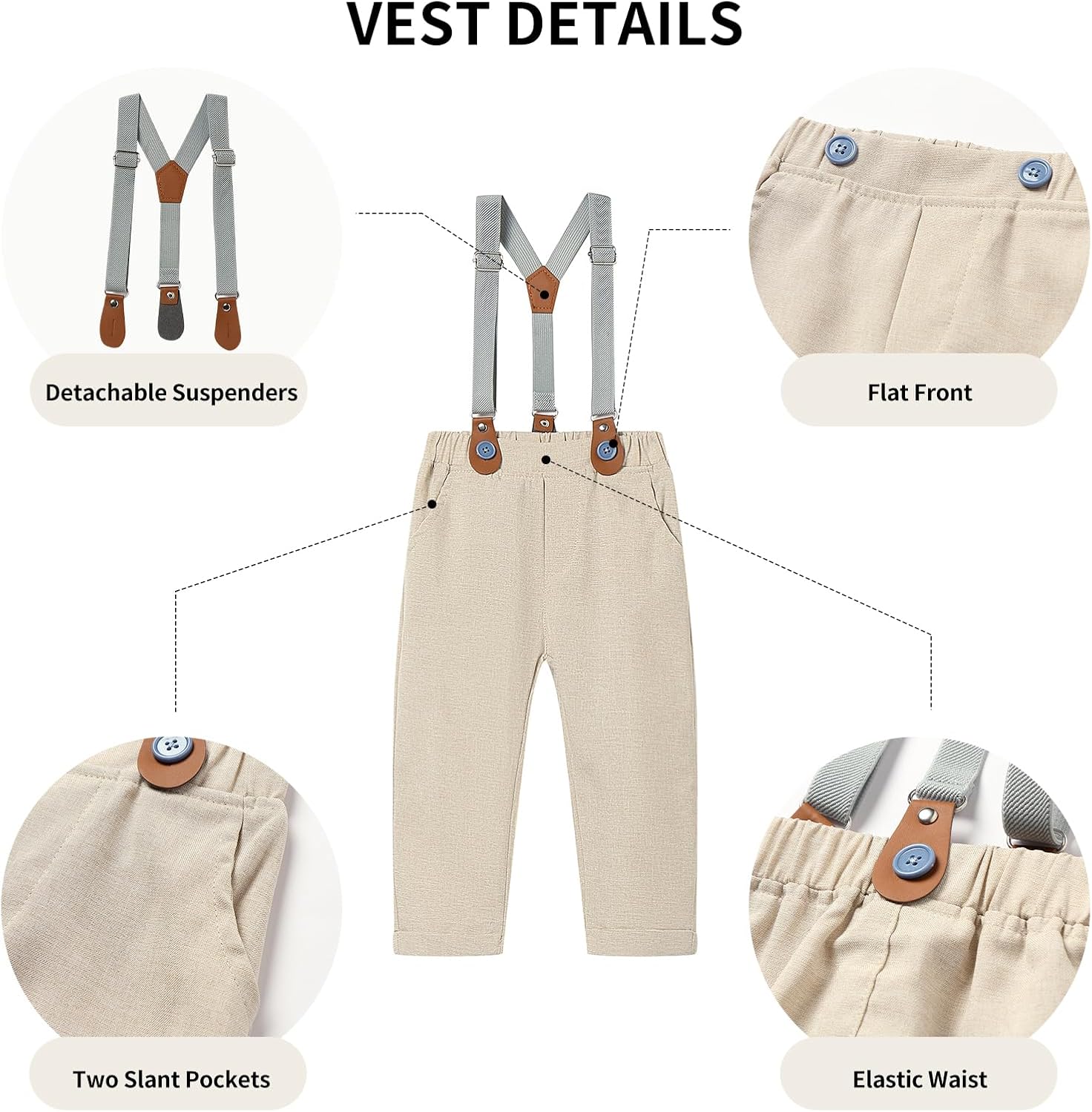 Boys' Formal Suit 4-Piece Dress Shirt Vest Suspender Pants Dresswear Set with Bowtie 12M-6Y