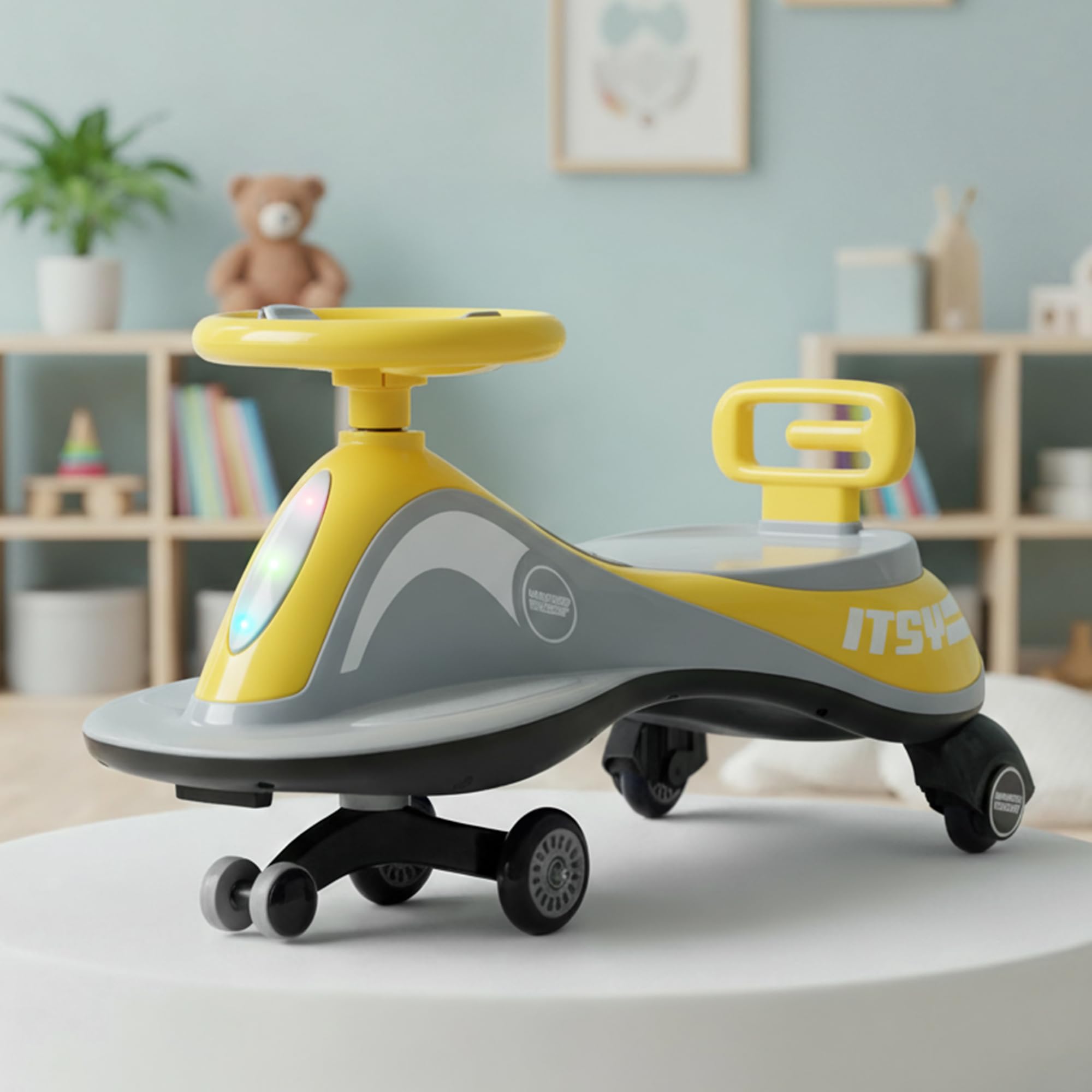 Baybee Pluto Baby Swing Cars for Kids | Twister Push Ride on Toy Kid Car with RGB Lights, Music & Back Rest | Ride on Baby Car | Magic Cars for Kids 3 to 8 Years Boys Girls (Light Green)-image-46