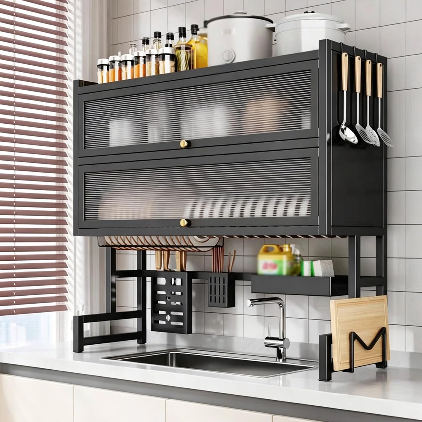 Égouttoir à vaisselle au-dessus de l'évier étagère rangement cuisine noir 105cm