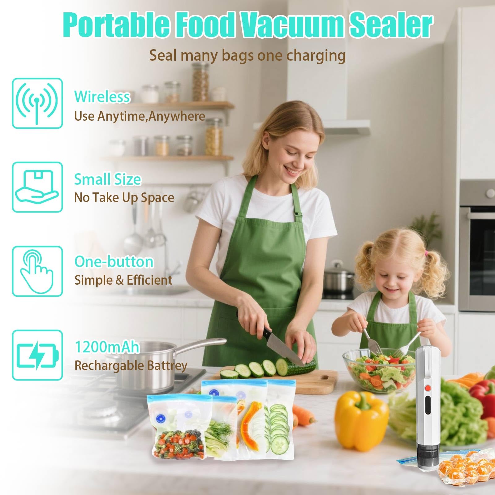 Bolsas de almacenamiento selladoras al vacío, 30 bolsas reutilizables para sellado de alimentos al vacío con máquina selladora al vacío de mano, sin BPA para conservación y almacenamiento de alimentos