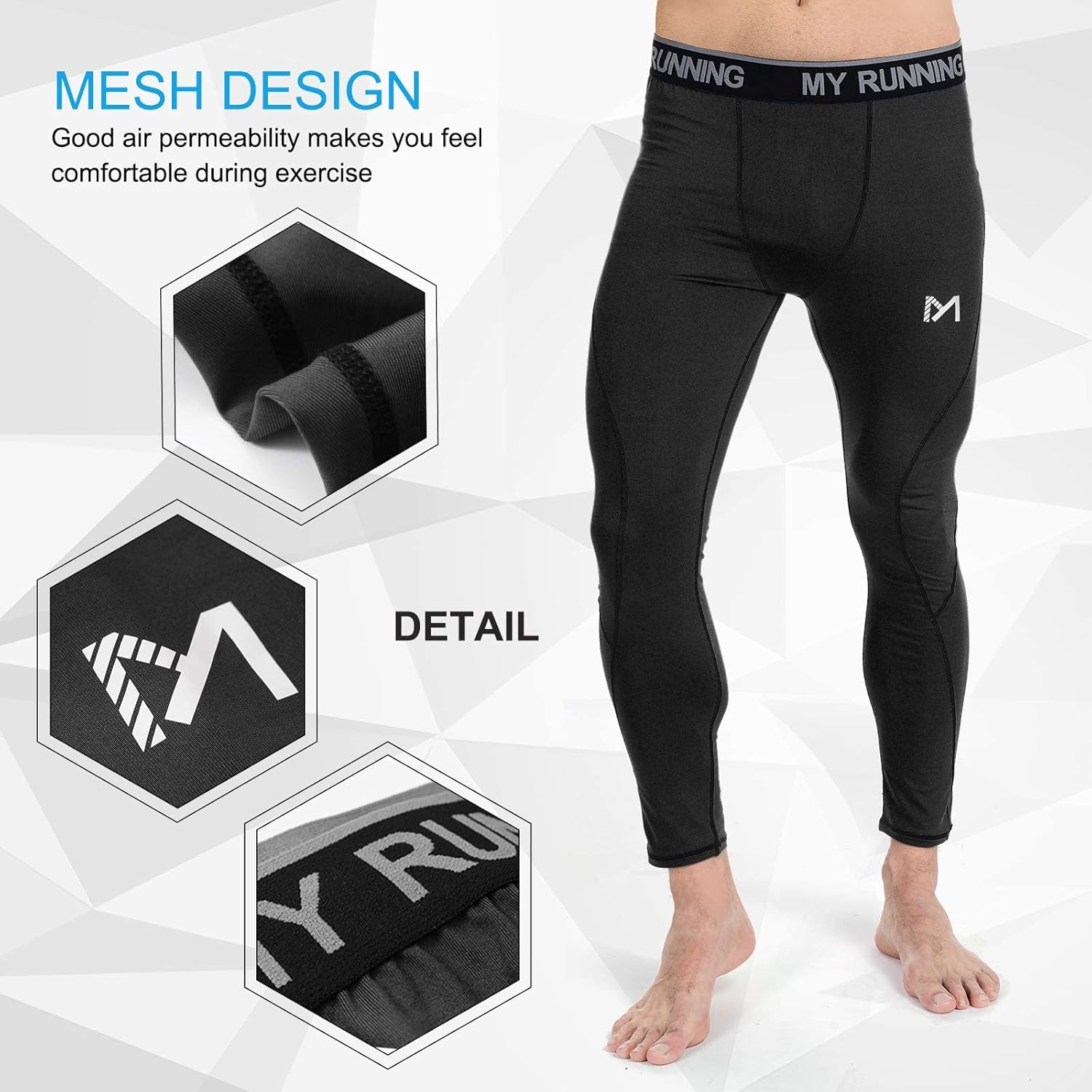 MEETYOO Men's Standard Compression Pants, Cool Dry Sports Workout Running Tights Leggings, Black+Black, X-Large - Image 4