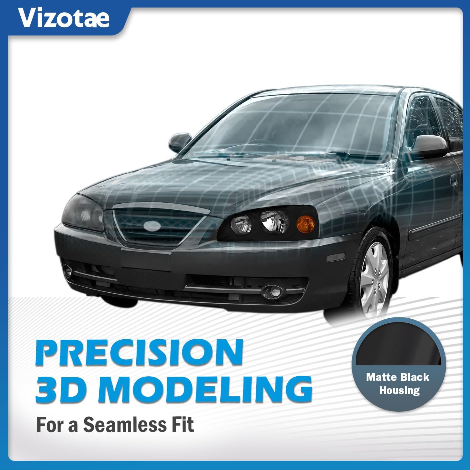 Headlights Assembly for 2004-2006 Hyundai Elantra Halogen Headlamp Replacement, High/Low Beam W/Bulbs, Driver&Passenger Side