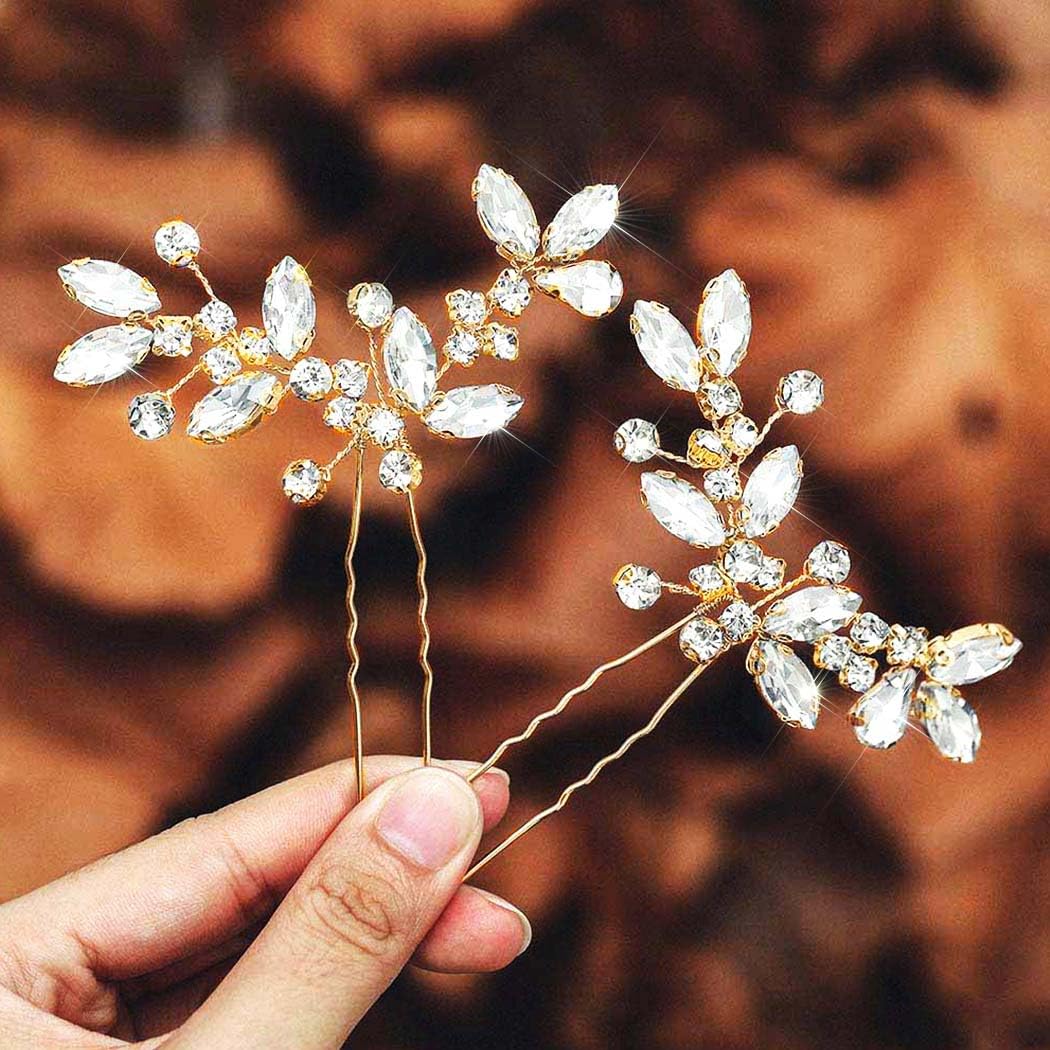 Casdre Crystal Bride Wedding Hair Pins Rhinestone Bridal Hair Pieces Wedding Hair Accessories for Women and Girls (Pack of 2) (A Silver)
