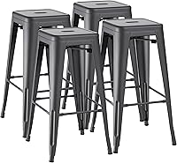 Vista 13 de Furmax Juego de 4 taburetes de bar de metal de 30 pulgadas, taburetes sin respaldo de altura de mostrador, sillas de bar industriales, taburete Azul