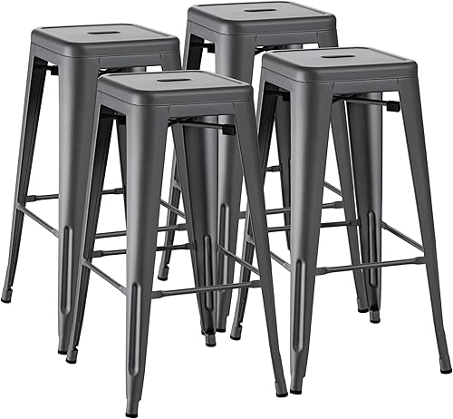 Miniatura 13 de Furmax Juego de 4 taburetes de bar de metal de 30 pulgadas, taburetes sin respaldo de altura de mostrador, sillas de bar industriales, taburete Azul