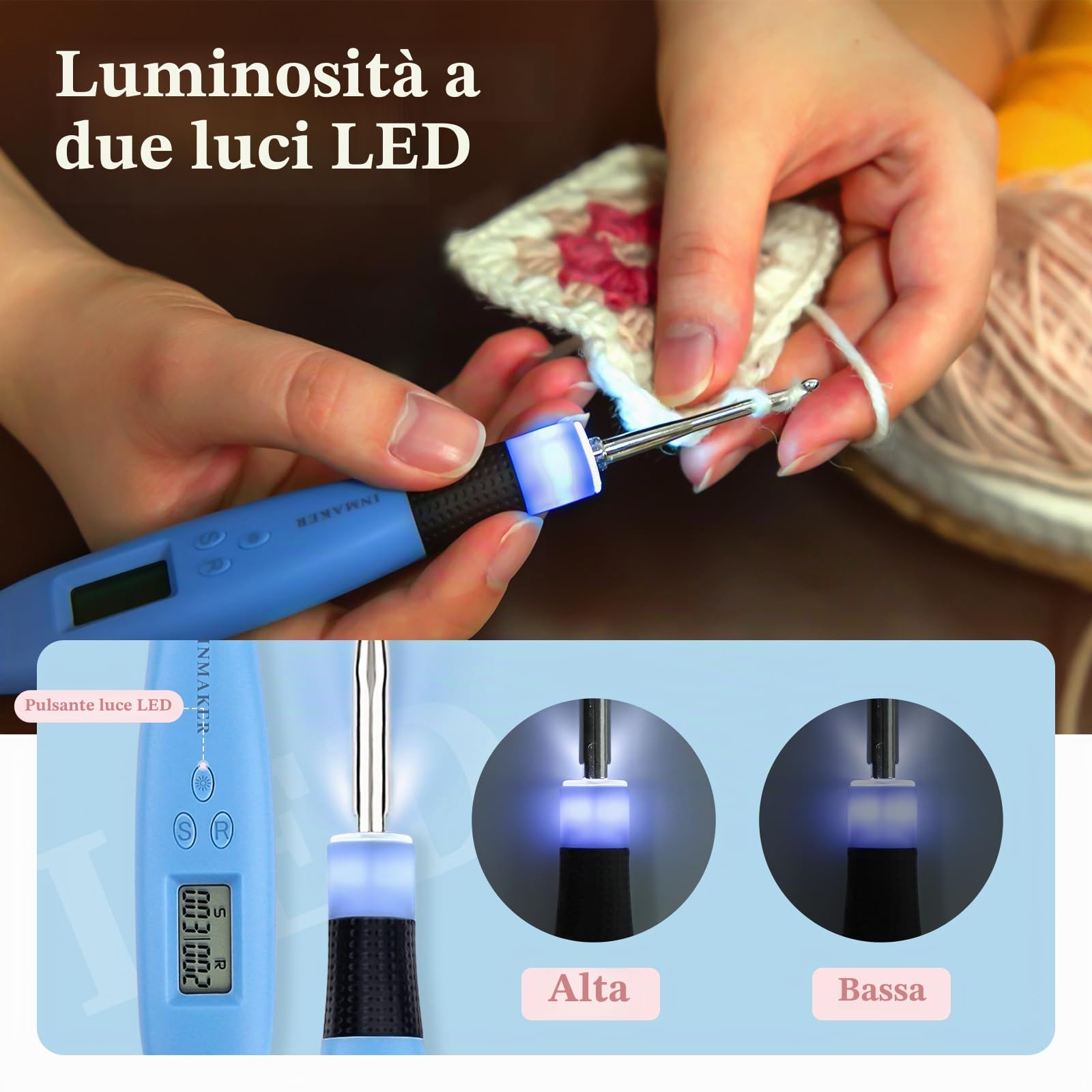 INMAKER Set di uncinetti illuminati, 18 in 1, set di uncinetti digitali, kit di aghi a LED con custodia, regali speciali per uncinetti
