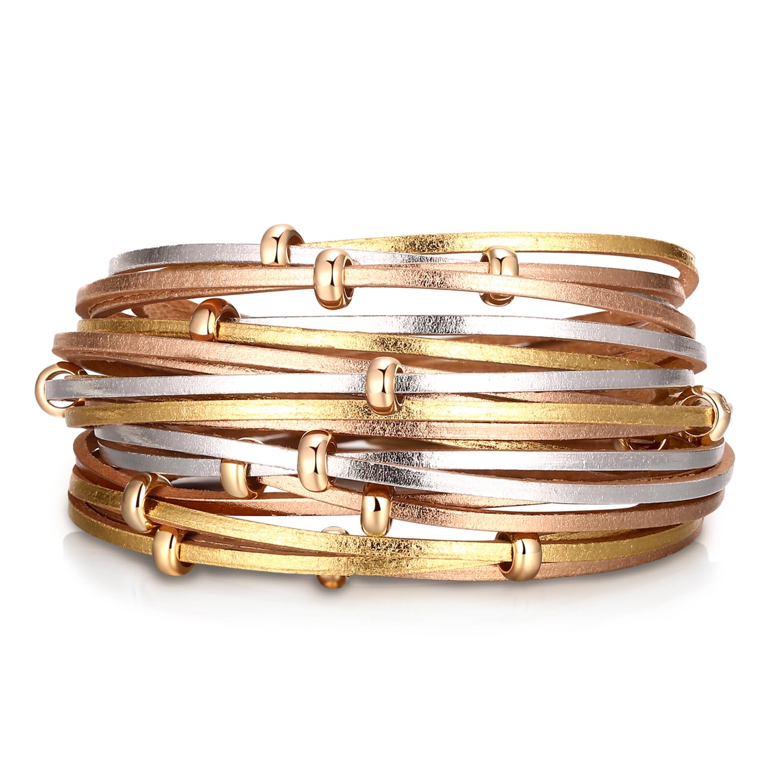 Fesciory Leather Wrap Bracelets for Women, Boho Leopard Multi-Layer Crystal Beads Cuff Bracelet Jewelry