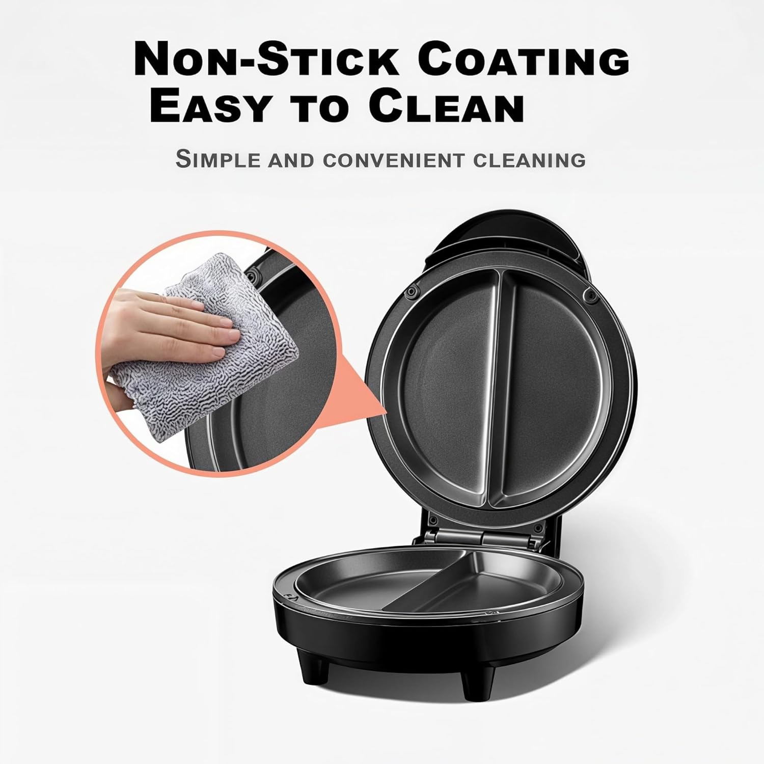 Dual-zone electric egg fryer, deep bottom, non-stick coating, heat-insulated handle, stable base, easily cook breakfast, suitable for home, dormitory, and travel
