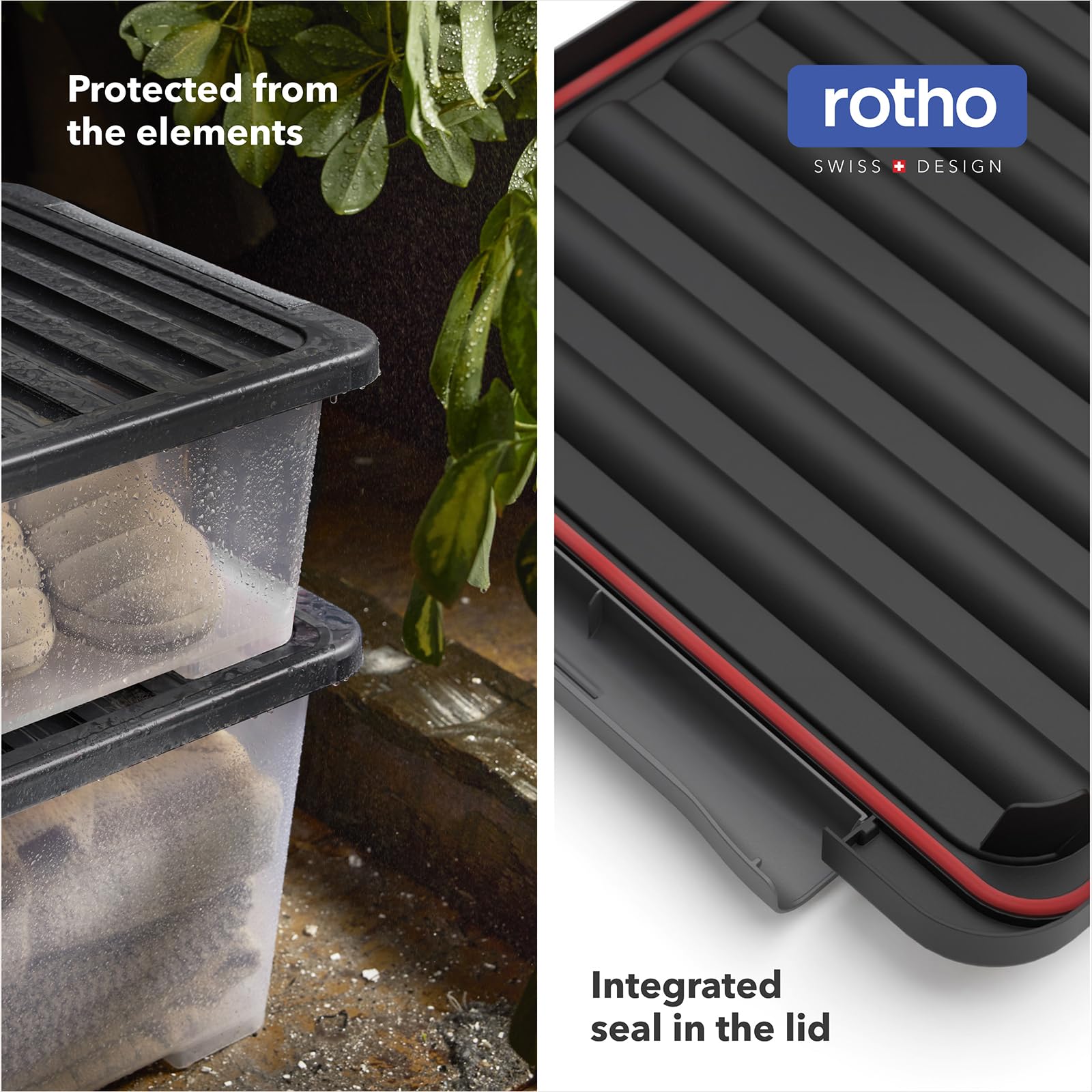 Rotho CORE Pro 4x Cajas de Almacenamiento Herméticas 15 l con Tapa | Contenedores apilables de 39,3x28,3x23 cm, cierre de seguridad con sello y código QR para gestión digital mediante App