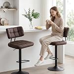 Furniliving Tabourets à barres modernes 2 Faux cuir, Tabourets pivotants rembourrés avec le dos, Chaises de bar réglables Hauteur du comptoir pour l'île de la cuisine, Dîner Space, brun