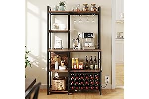 Freestanding Rustic Brown Kitchen Baker Rack with Cabinet