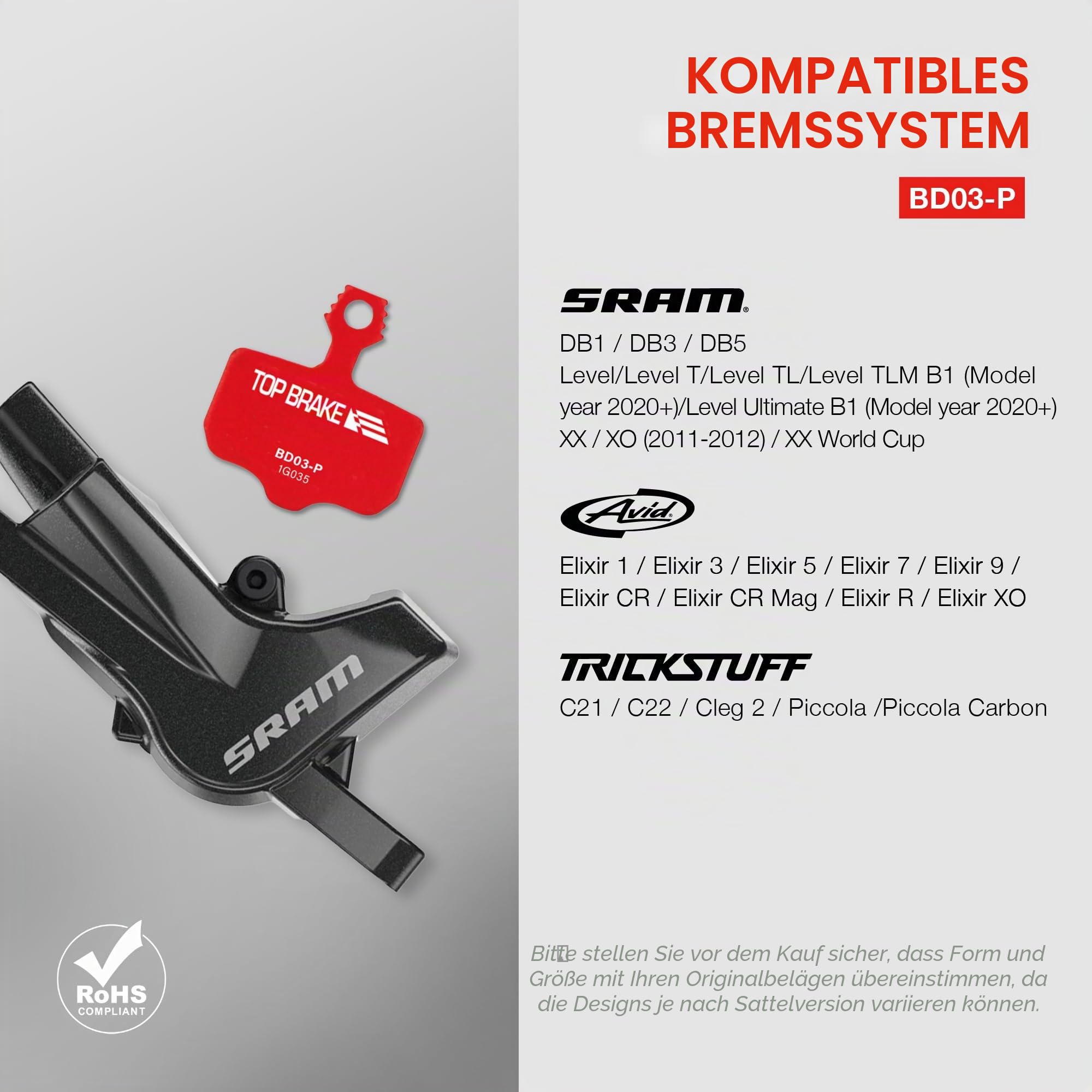 TOP BRAKE Scheibenbremsbeläge für Fahrräder, kompatibel mit Sram Level T/TL/Ultimate B1, XX/X0/XXWC, DB1/3/5; Avid Elixir 1/3/5/7/9/R/ER/CR Mag | MTB/eMTB/Gravel/Cross-Country(XC)/Racing/Trail