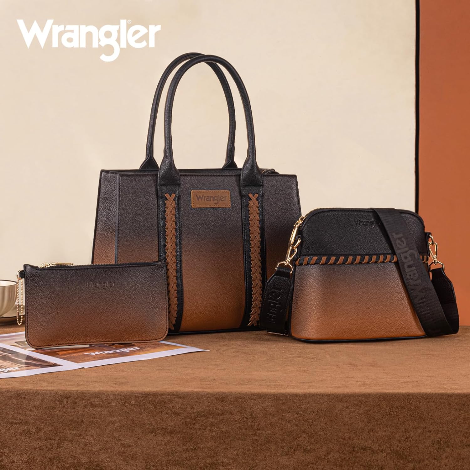 Wrangler 3Pcs Purses for Women Tote Bag Crossbody Handbag Sets with Strap - Image 4