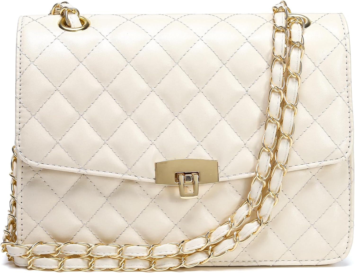 DIUY Quilted Leather Crossbody Bags for Women Trendy Ladies Shoulder Purse Satchel HandBag with Chain Strap