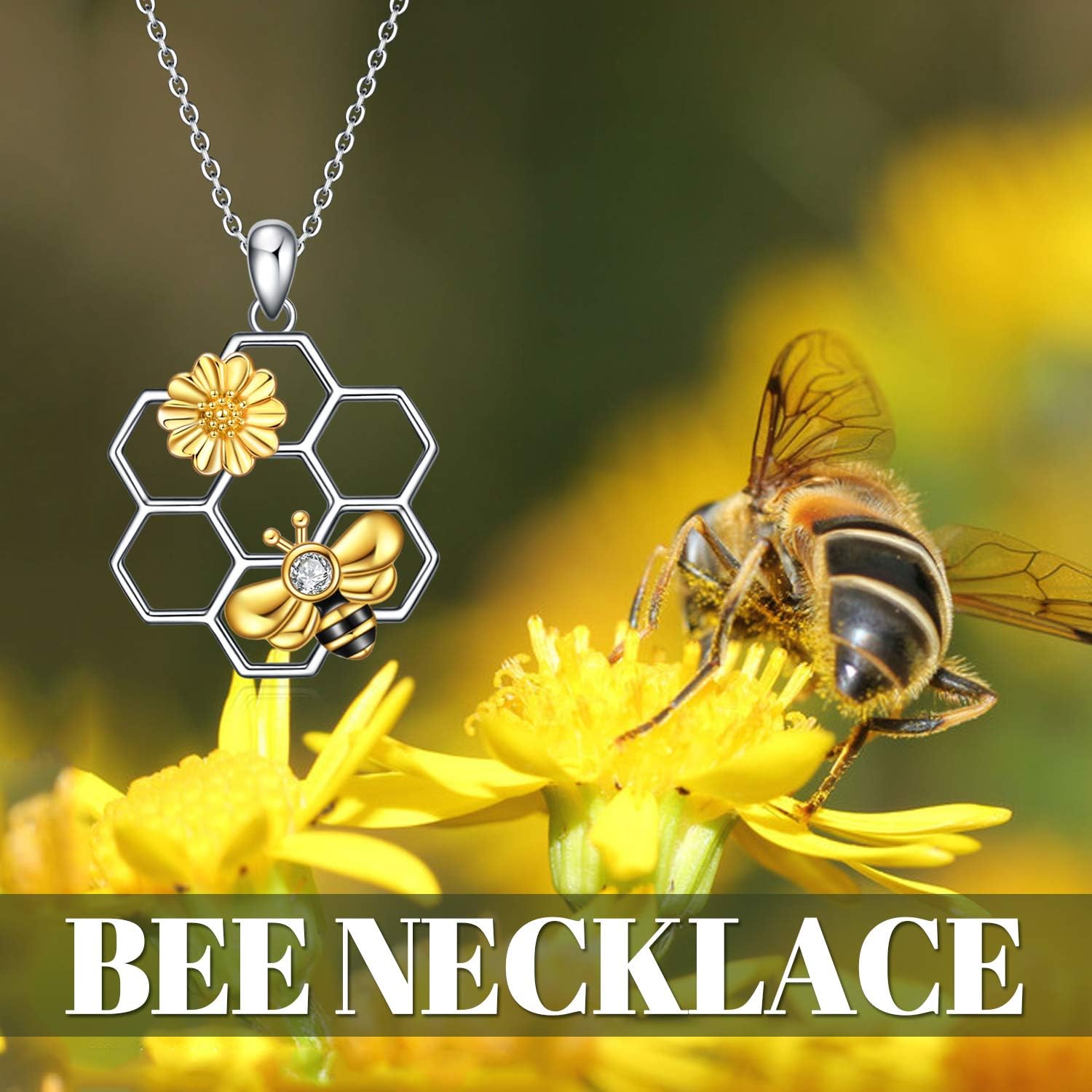 LUHE Bee Necklace 925 Sterling Silver Honeycomb Cute Flower Pendant Necklaces for Women Gifts for Her Women - Image 5