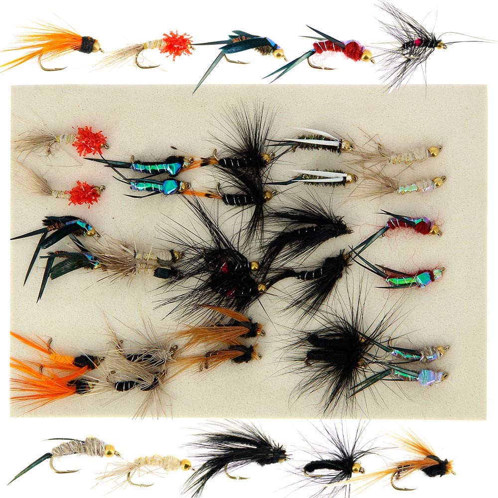 30 x Assorted Fly Fishing Trout Flies mixed Gold Headed Nymph Set Size 10 Barbed