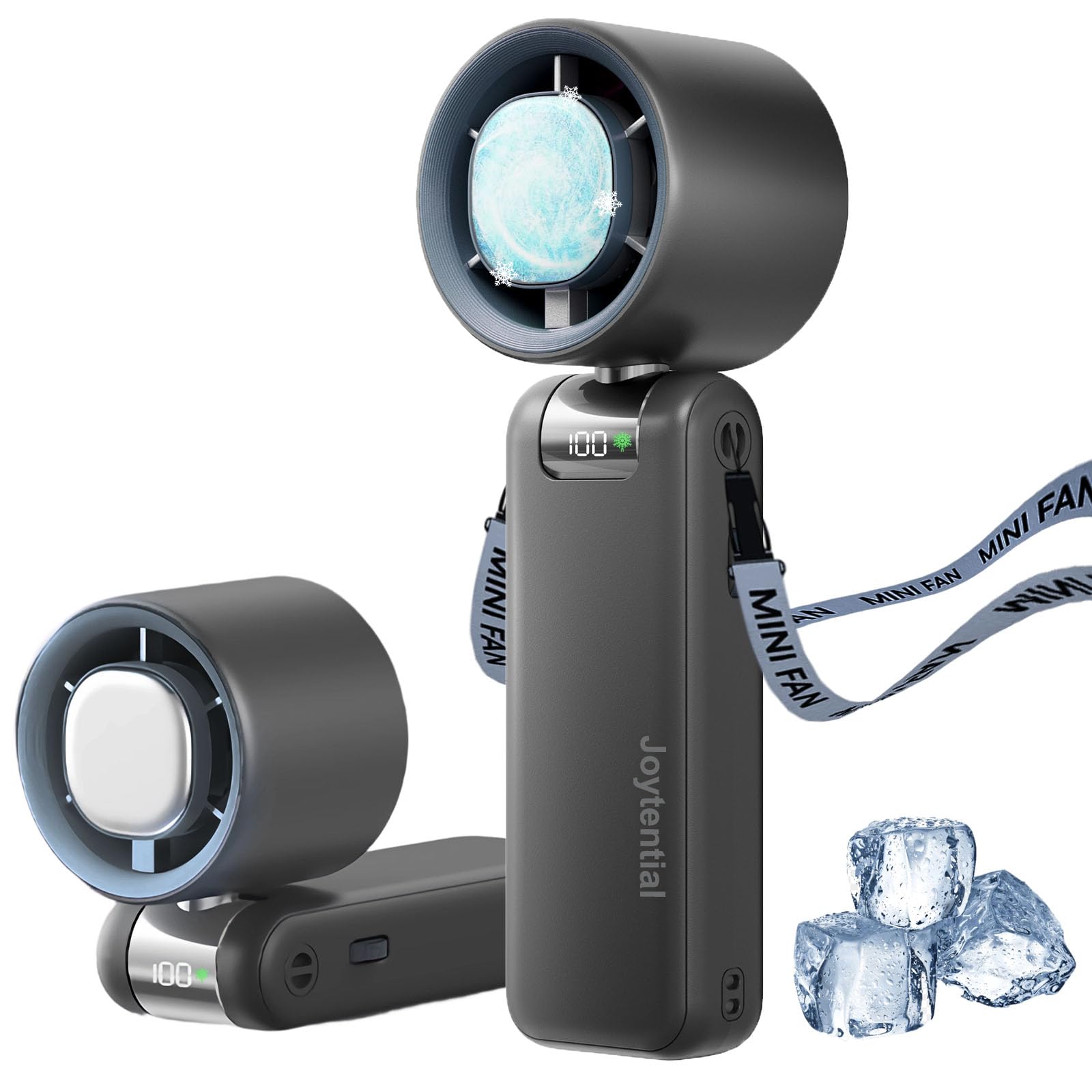 Turbo wentylator ręczny, wentylator chłodzący z możliwością ładowania przez USB, 1-100 regulowanych prędkości, chłodzony, składany wentylator do użytku na zewnątrz, w podróży, na kemping(Ciemnoszary)