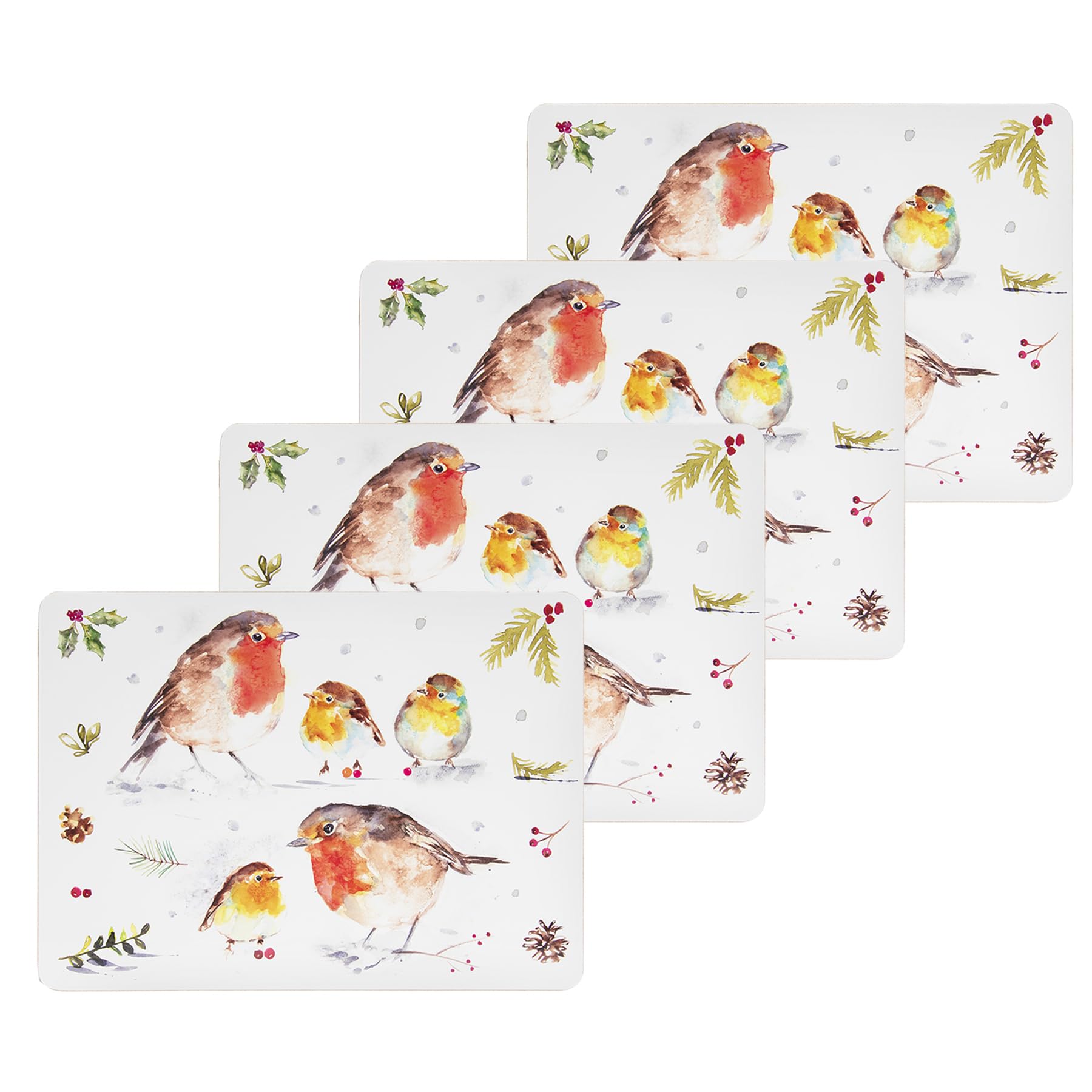 Widdle Gifts 4 Placemats 1114 Christmas Tableware Corked Back Set Of Beautifully Coloured Winter Robins Placemats Or Coasters (4 Placemats 1114)