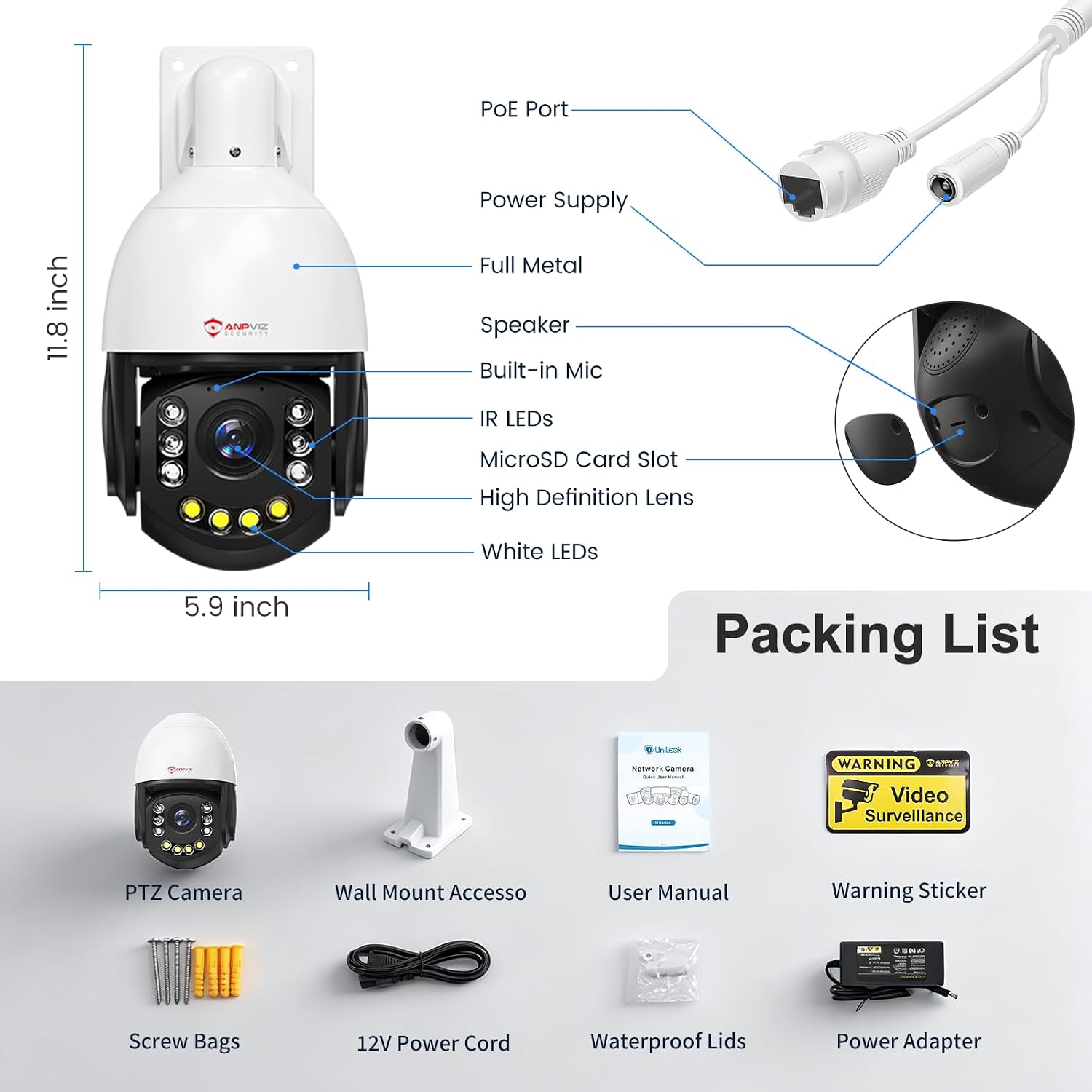 Anpviz 4K 8MP PTZ PoE IP Security Camera Outdoor with 20X Optical Zoom | 360° Pan 90° Tilt Auto Tracking, 330FT Color Night Vision, Human/Vehicle Detection, 4K Dome PTZ Camera, NDAA (U Series) 10 71j8foKC1IL. AC SL1500