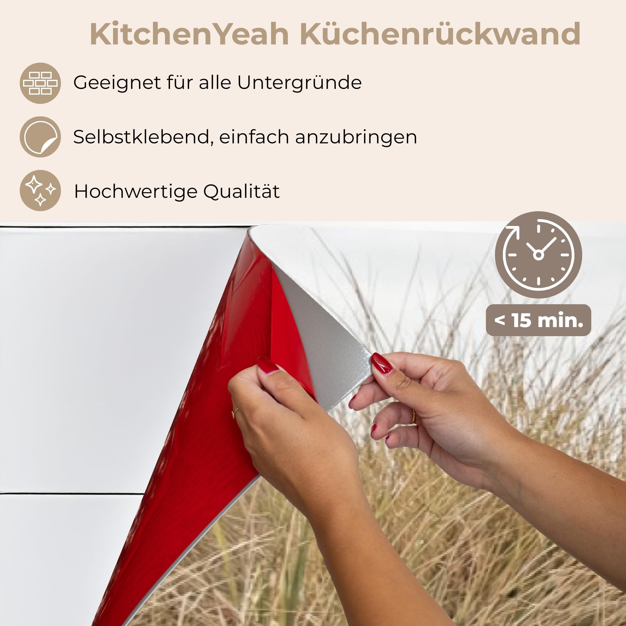 KitchenYeah© Küchenrückwand 60x300 cm Selbstklebende Kitchen Wall Protector Küchen Rückenwand Küchenfronten Küchenrückwände Küche Wand Wolken - Dünenlandschaft - Sand