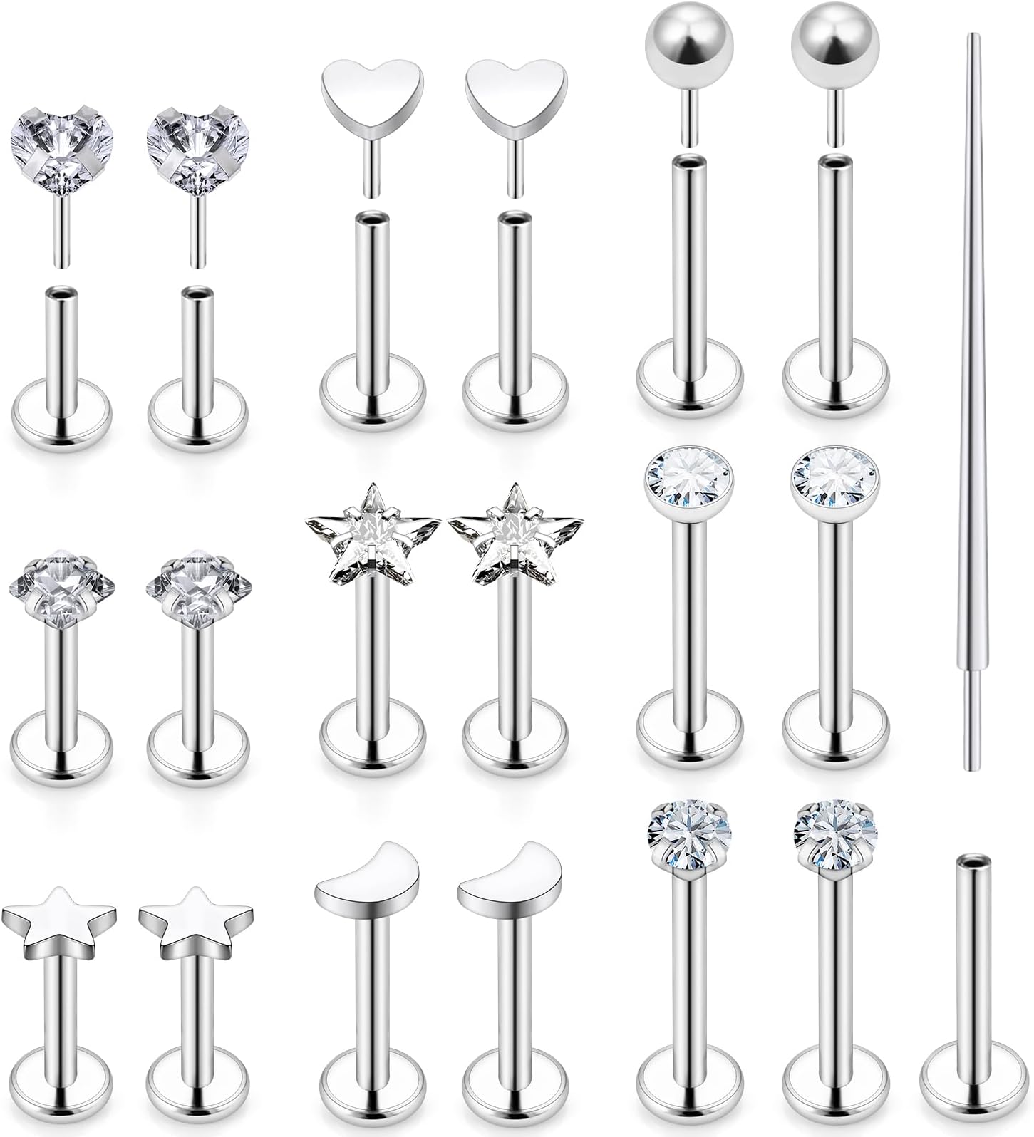 20G 18G 16G Threadless Push in Nose Rings Studs With Fat Back 316L Surgical Steel Lip Labret Medusa Rings Studs Cartilage Tragus Helix Ear Earring Body Jewelry Piercing for Women Men 7mm Bars