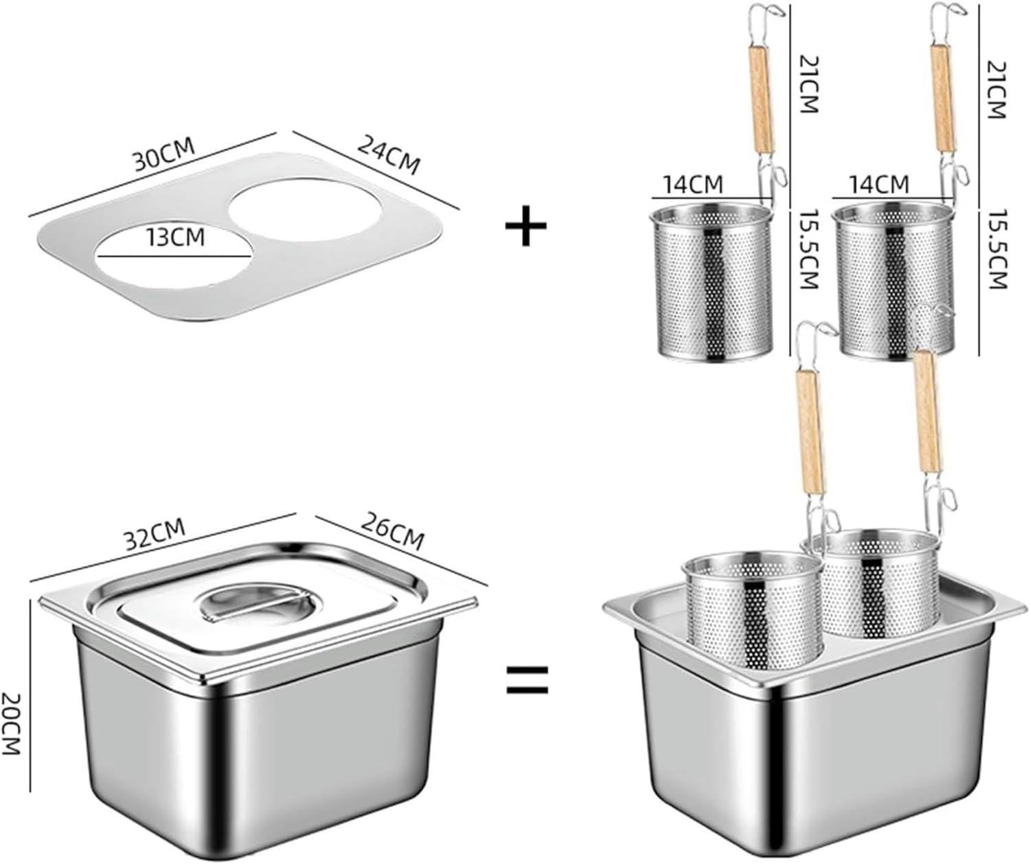 XENITE Commercial Pasta Cooker Insert Set, 2/4/6 Holes Stainless Steel Multipurpose Stock Pot for Cooking Vegetables, Seafood- Cooking Pot with Lid Suitable for Soups, Stews and Pasta (Color : Silver