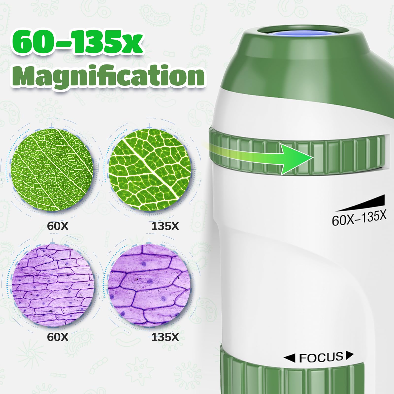 Microscopio Portatil para Niños con Juego de Portaobjetos: 60x-135x Mini Microscopio LED de Bolsillo Regalo Educativo Infantil para Estudiantes Adultos Observación Microbiológica