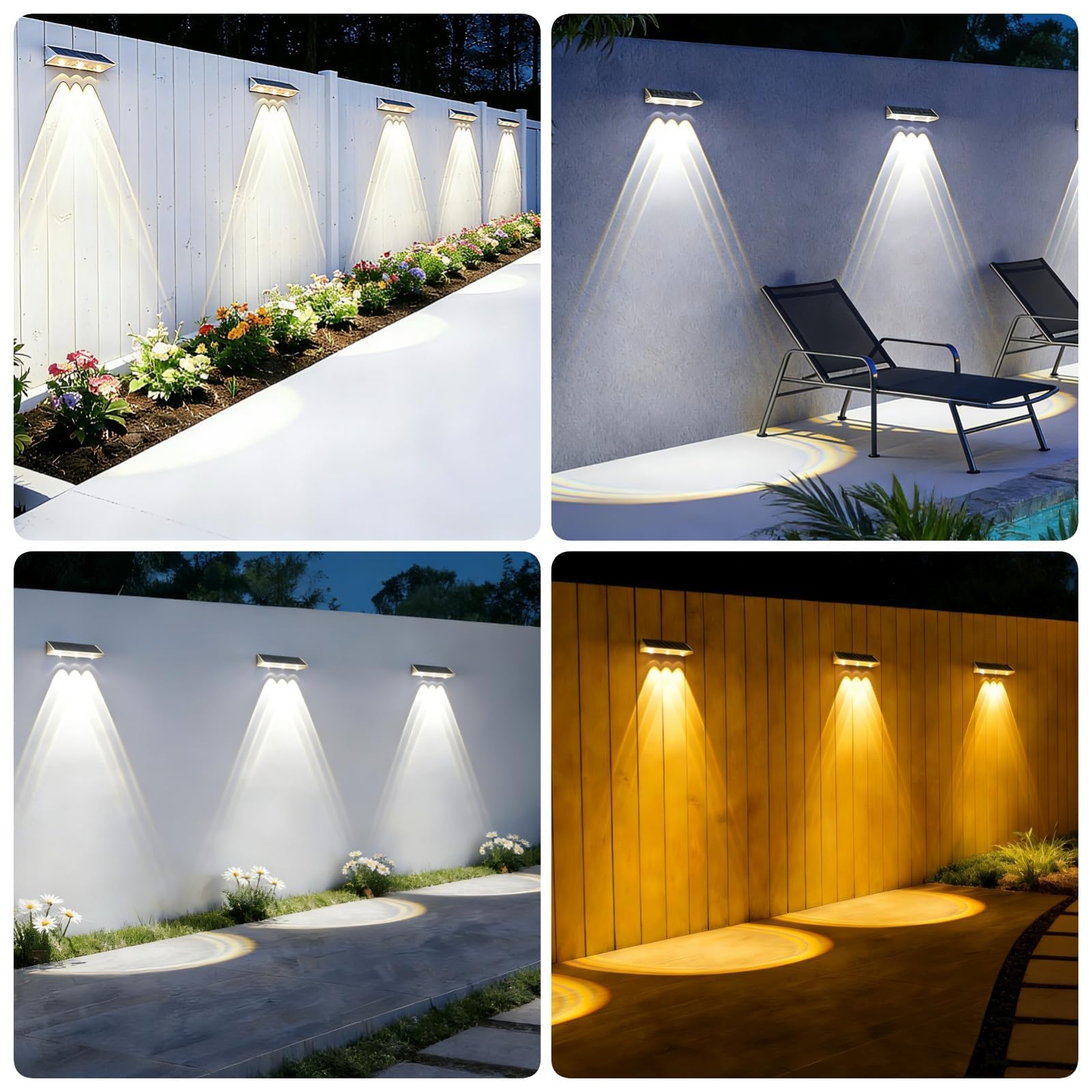 Luci Solare Muro Esterno Giardino, Lampada da Parete Solare, 3 Modalità di Temperatura del Colore, IP65 Impermeabile, Applique da Esterno Solari per Esterni Parete, Balcone, Recinzione, 4 Pezzi