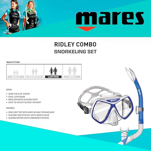 Miniatura 2 de Mares Women'sYouth Ridley Combo Snorkel Kit - Dual Lens Mask & Anti-Splash Snorkel Set for Snorkeling