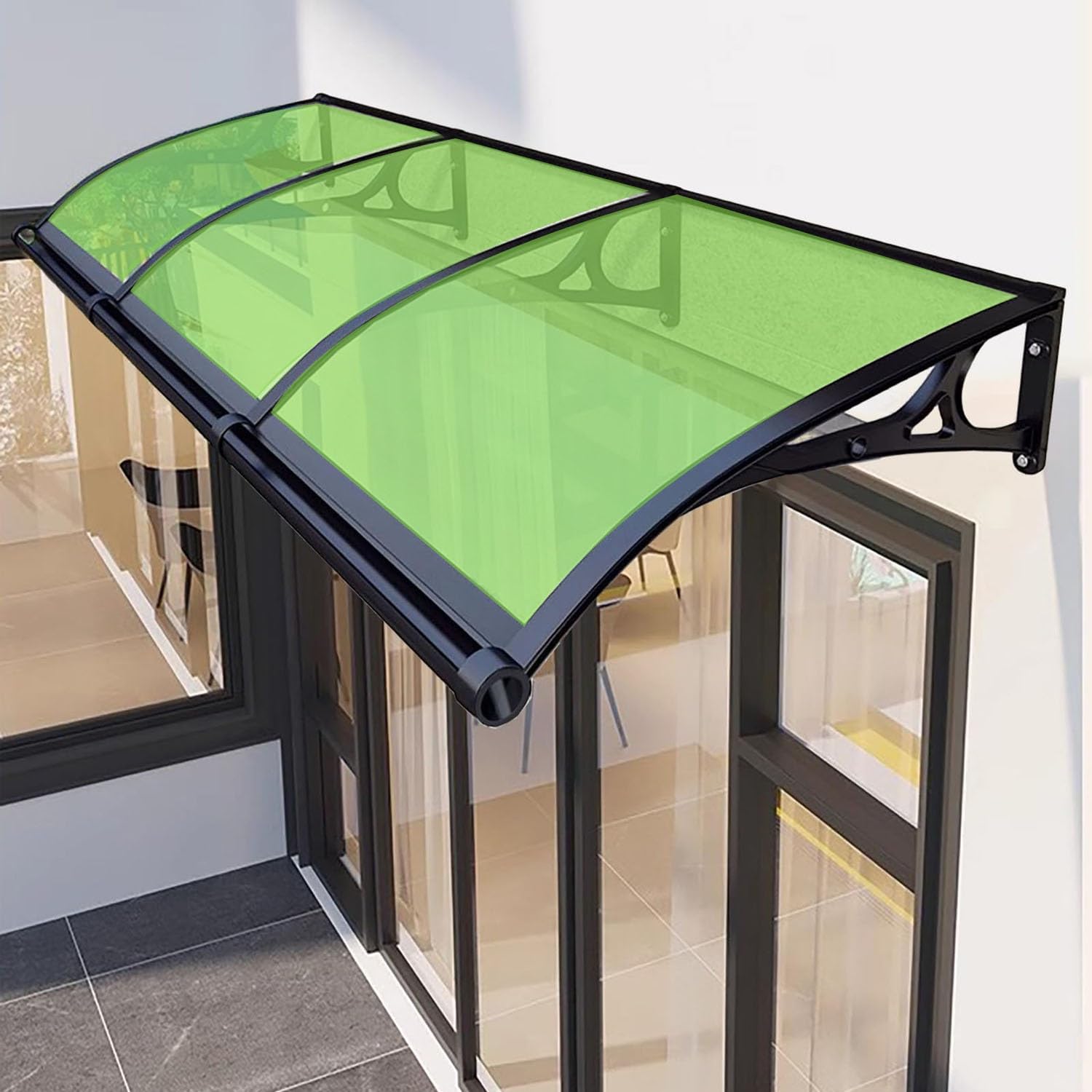 Zadaszenie drzwi zewnętrznych - ochrona przed promieniowaniem UV osłona przeciwdeszczowa i owalna z aluminiowym wspornikiem 120 x 520 cm do wejść i