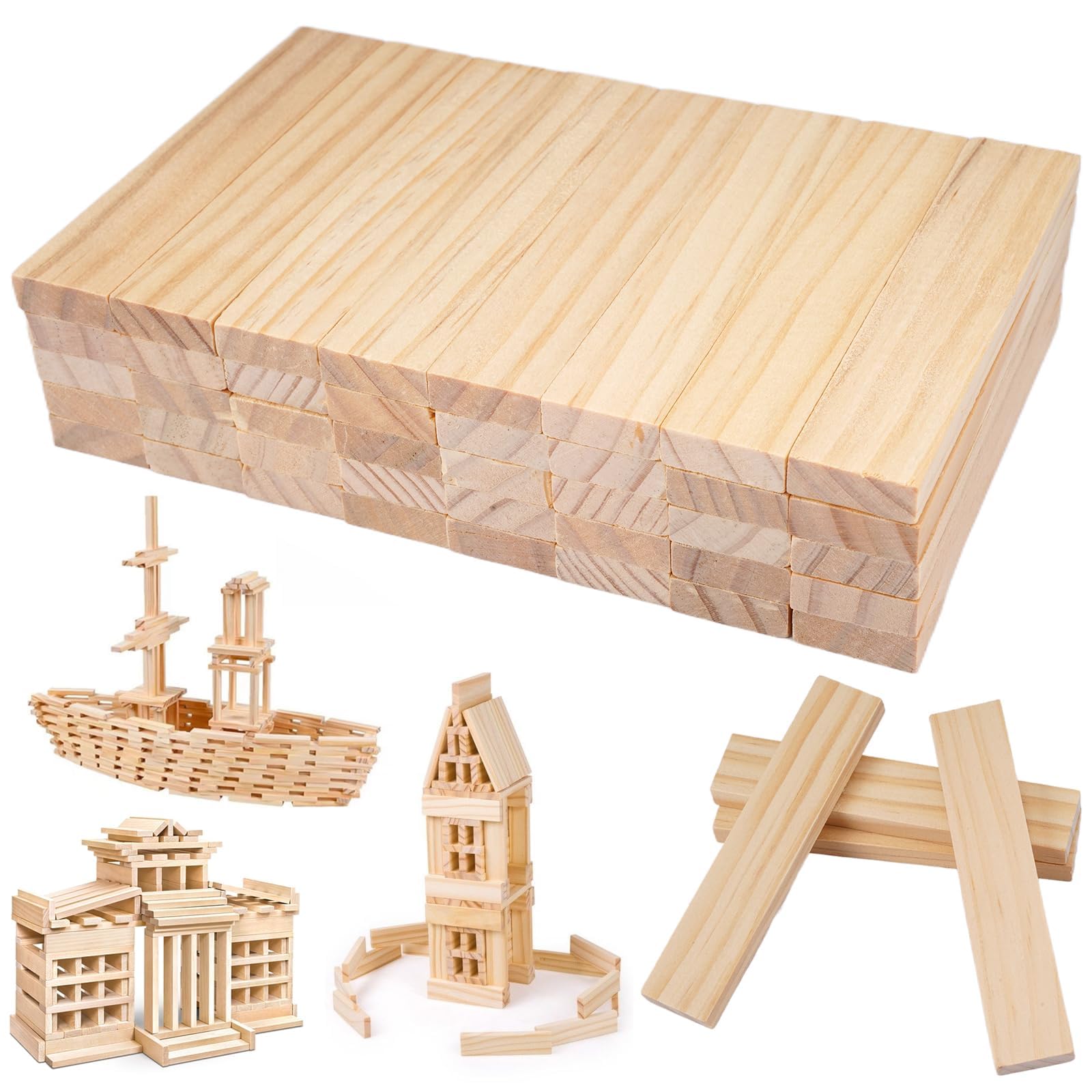 TESSTSY 40 Pack Wooden Blocks, 110 x 20 x 8 mm Wooden Strips