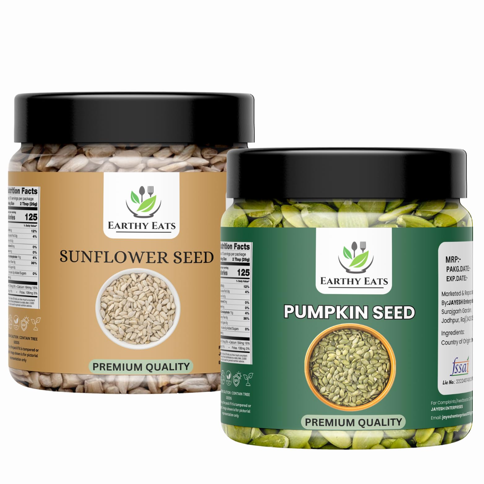 Earthy Eats Raw Pumpkin Seeds - 250g and Sunflower Seeds - 250g | Edible Whole Seeds Combo | For Eating. Protein and Fibre Rich Food For Immunity Booster Diet Pack (JAR Pack)