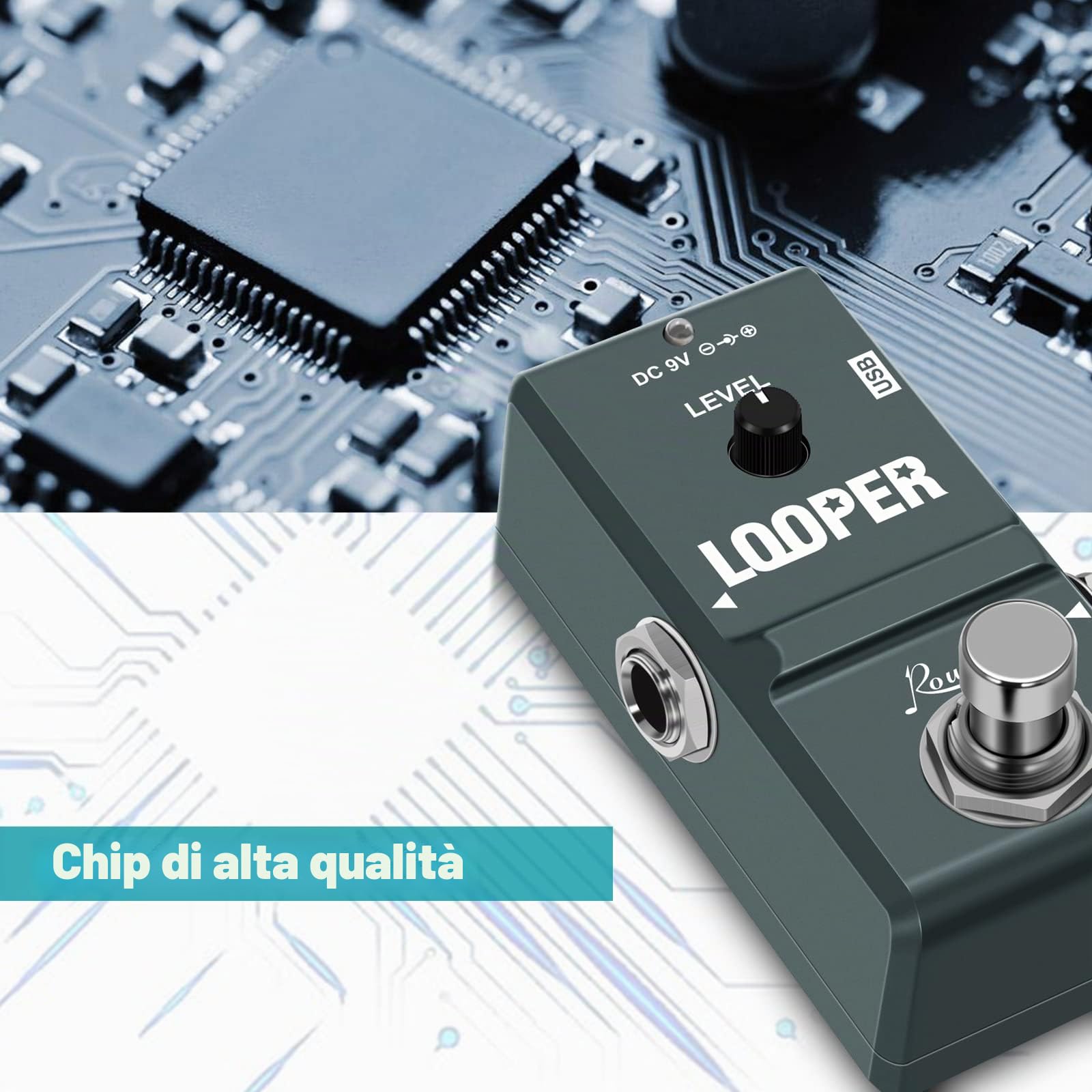 Rowin Tiny Looper LN-332 - Pedale per chitarra, con cavo USB, 10 minuti di registrazione, Loop Station, sovraincisioni Illimitate, per Chitarra Elettrica e Basso