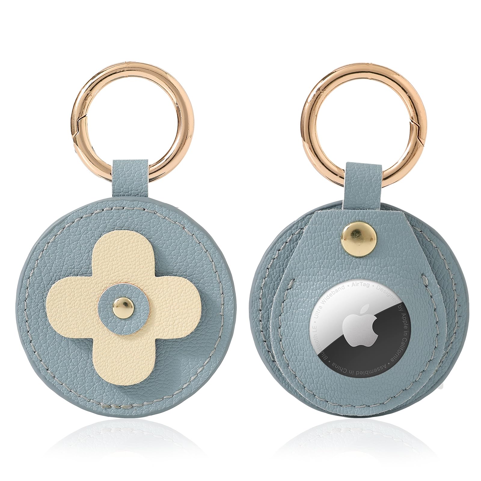 VANTOO Leather Holder Keychain for AirTag, Protective GPS Case for Apple AirTag Item Finders Accessories (Blue)