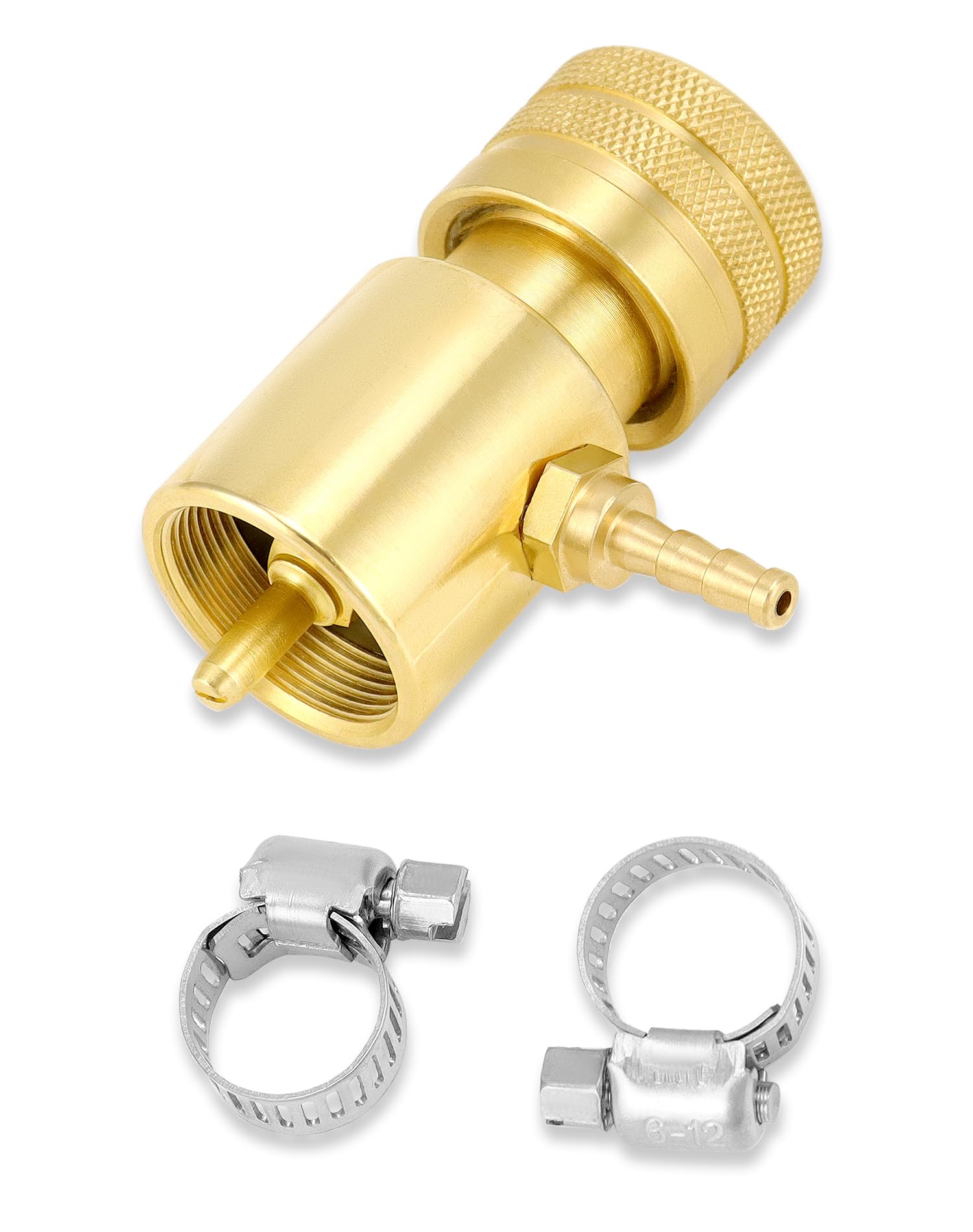 QWORK Solid Brass Oxygen Regulator with 3/16" Barb Output Fitting - Compatible with Disposable Oxygen Tanks, 1"-20 LHT, CGA600, Easy Flow Control Knob, 1 Pack
