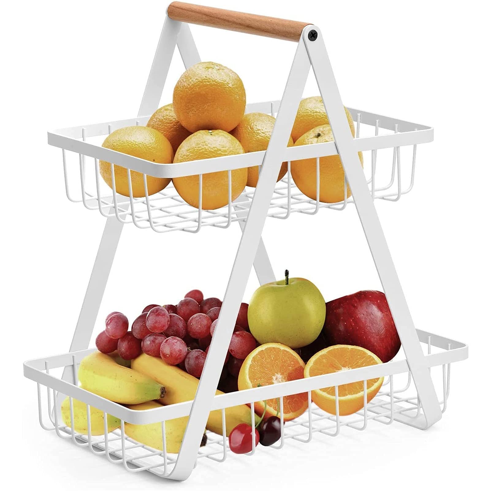 Cesta de frutas de metal de dos niveles que optimiza el espacio y conserva tus vegetales