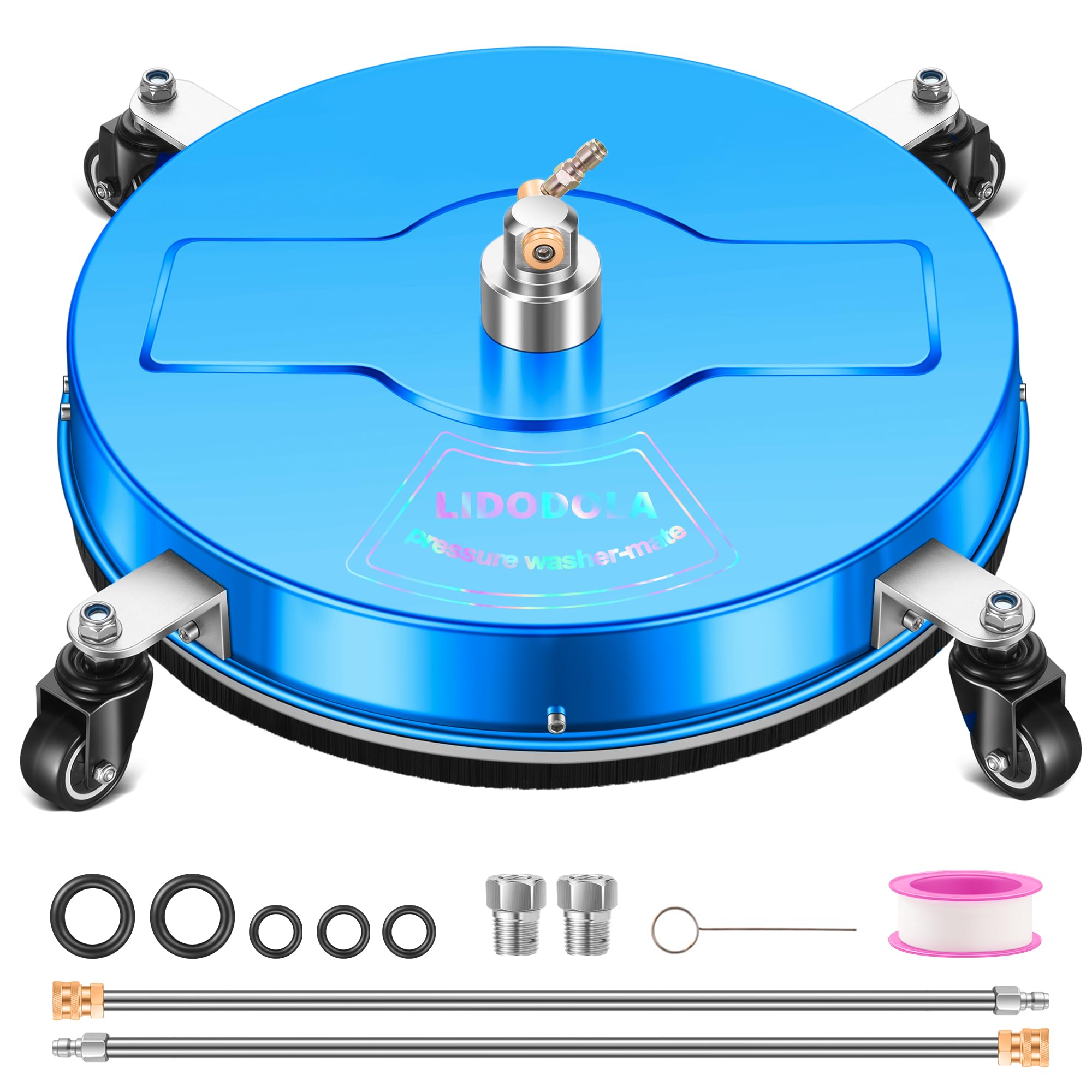 LidoDola 19'' Pressure Washer Surface Cleaner with 4 Wheels - Stainless Steel Surface Cleaner for Pressure Washer Attachment for Concrete, Driveway, Patio, Sidewalk, Deck and Driveways (19 INCH Blue)