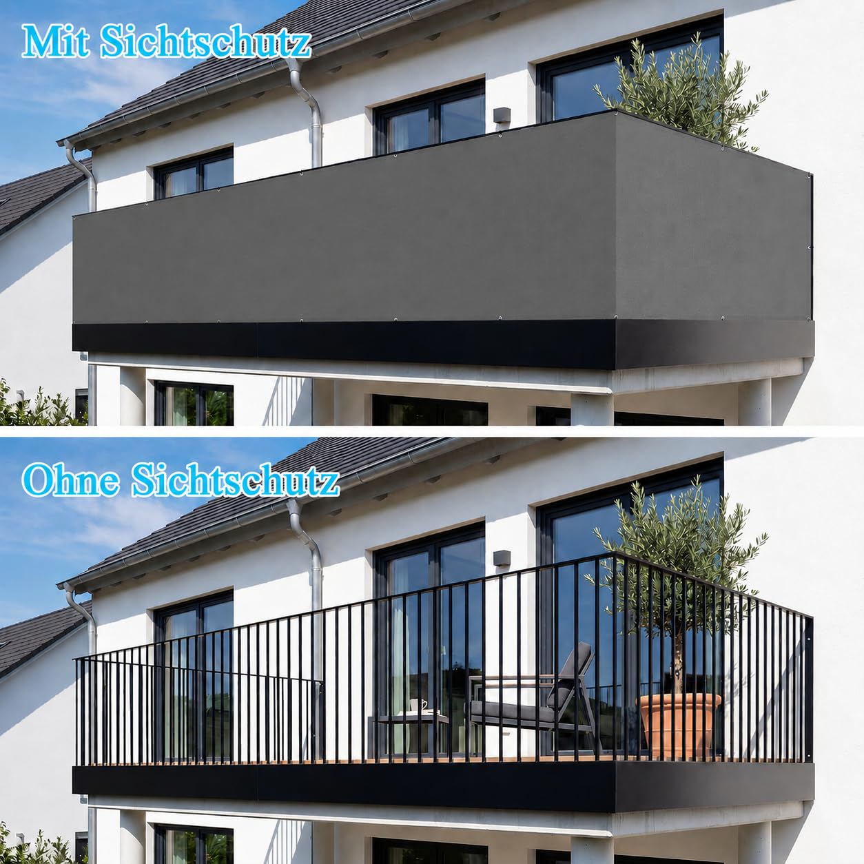 Amagenix Balkon Sichtschutz Wetterfest 100x500cm, Windfest Balkonverkleidung für Balkongeländer, Balkonumspannung mit Kabelbinder, Anthrazit