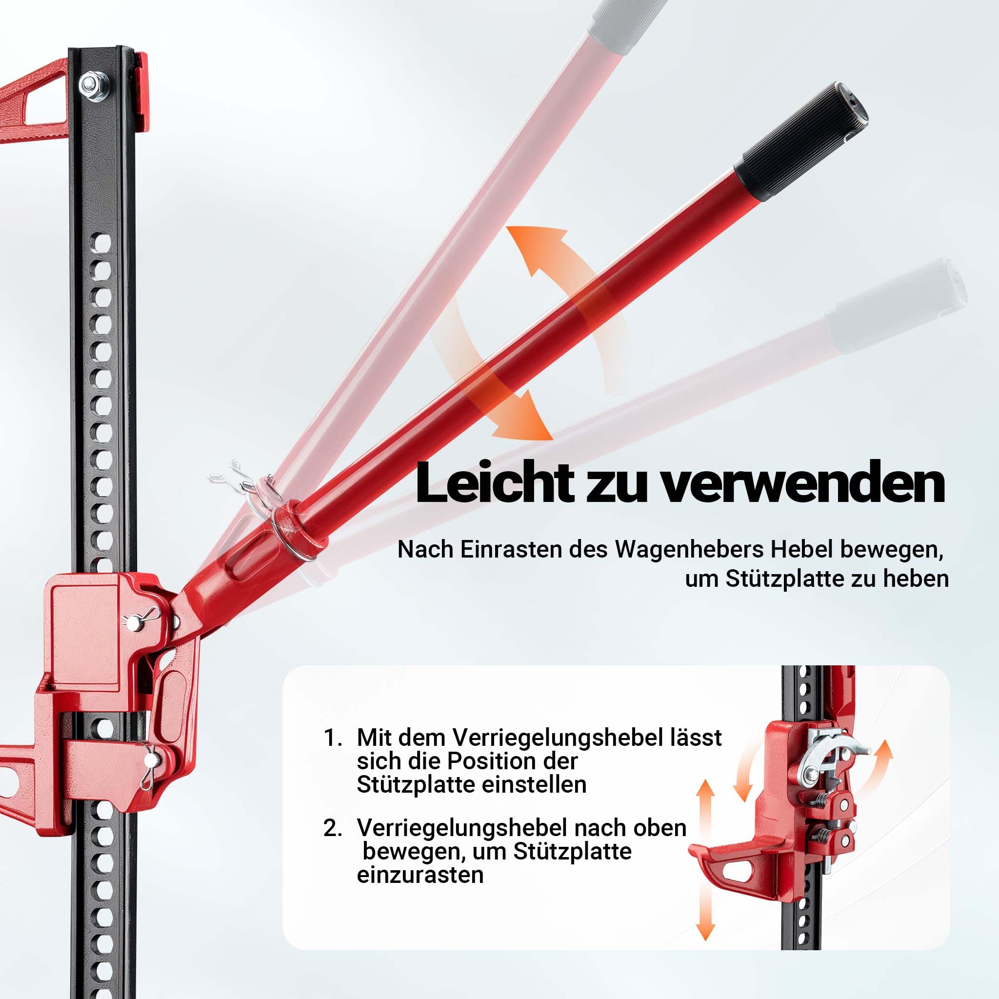 Wiltec 60‘‘ Wagenheber bis 3000 kg und max. 135 cm Hubhöhe, Offroad Farm Jack, Stockwinde für Geländewagen, SUV und ATV, Allzweckheber aus Stahl