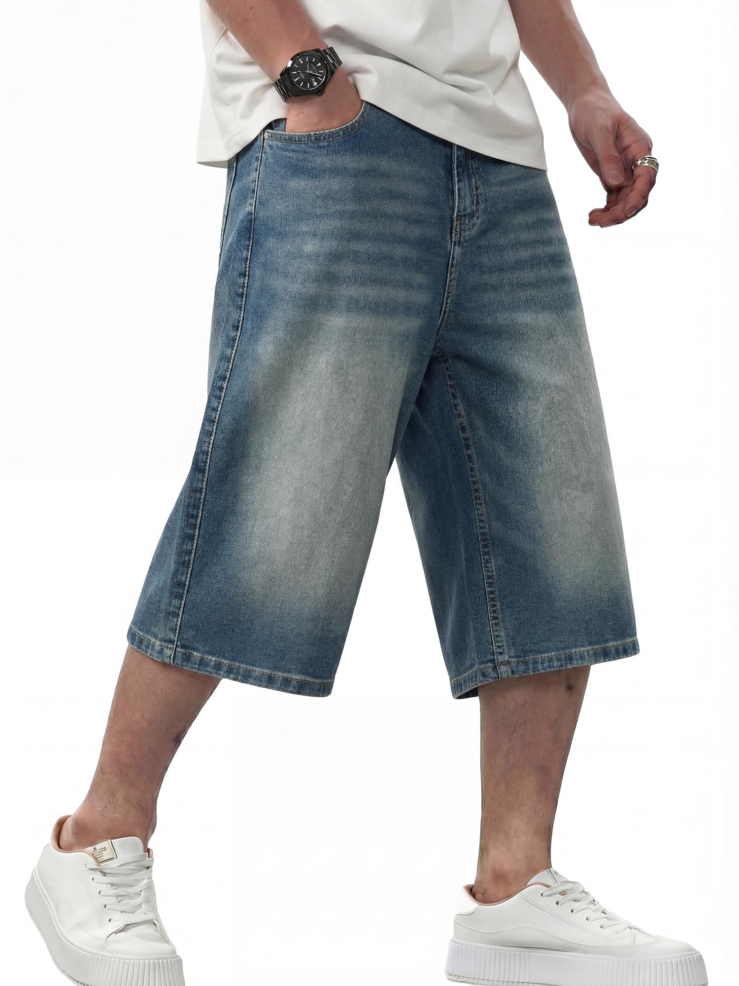 JMIERR Jeans Shorts Herren 3/4 Baggy Kurze Hosen Sommer Casual Weite Bermuda Kurze Jeans Herren Stretch Y2K Streetwear Denim Shorts Loose Fit Freizeithosen