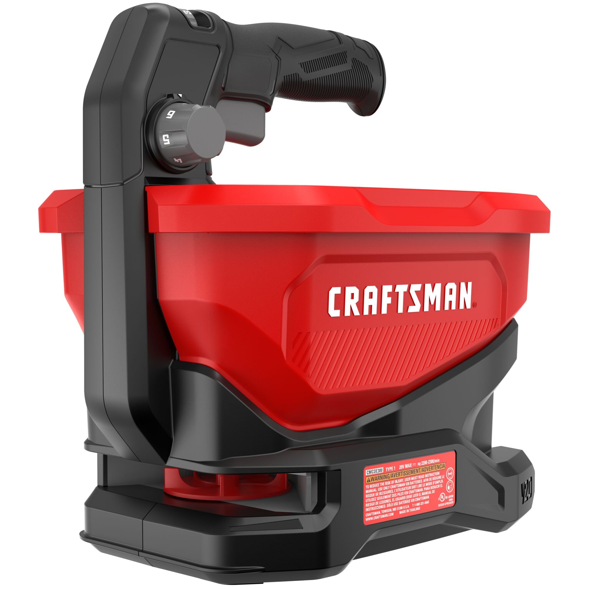 Craftsman V20 Four Season Seed Spreader Handheld, 1.2 Gal, 6 Speed, Fertilizer Spreader, Salt, Ice Melt, Covers up to 5,000 sqf per Tub, Tool Only (CMCOE300B)-image-26