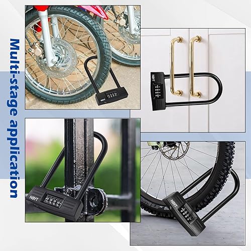 Miniatura 6 de Combinación de bloqueo u cerradura de bicicleta, código reiniciable, grillete largo, candado resistente para bicicleta, scooter, motocicletas,