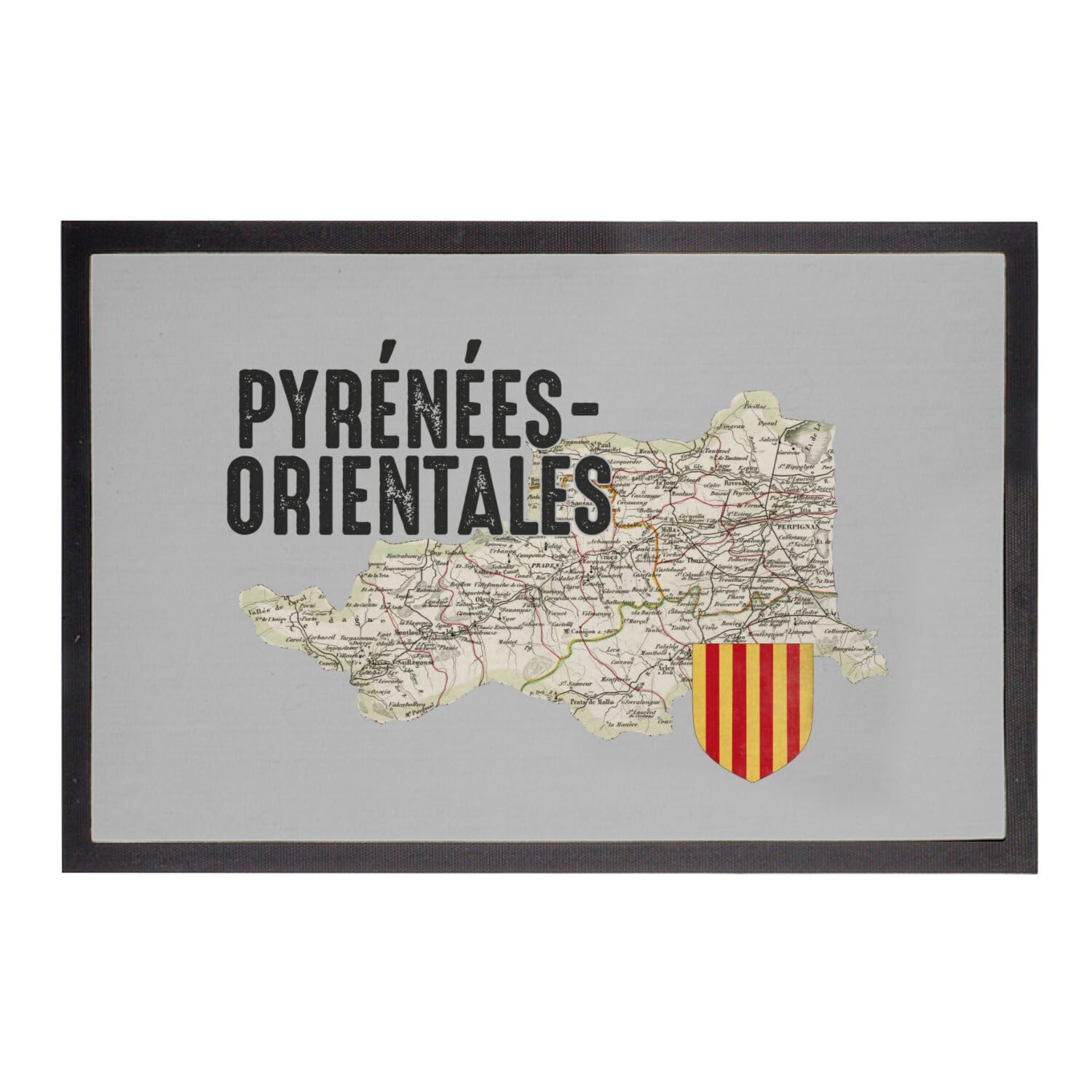 Tapis Paillasson Perpignan Pyrénées Orientales 66 carte vintage gris