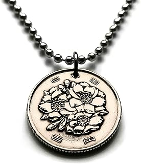 1974 Japan Nippon 100 Yen coin pendant necklace sakura Japanese cherry blossom flower Yaezakura Tokyo Yokohama Kobe Osaka Sapporo Nagoya Fukuoka Saitima Kyoto Sendai Okinawa Hiroshima Niigata n000087