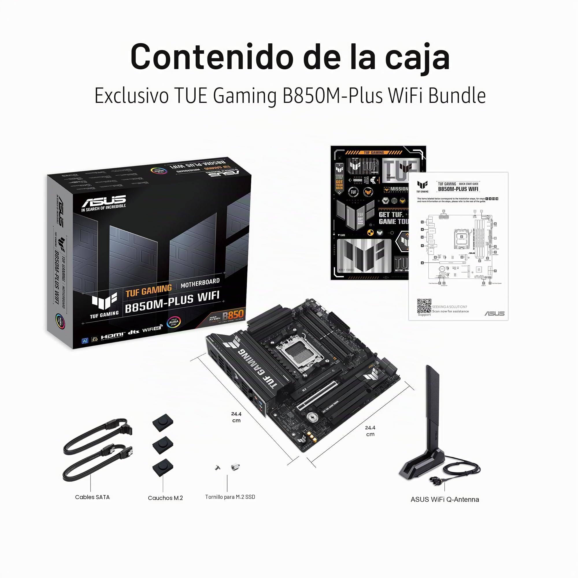 ASUS TUF Gaming B850M-PLUS - Placa base WiFi AMD AM5 B850 mATX, 14+2+1 80A DrMOS, DDR5, PCIe 5.0, 3X M.2, Wi-Fi 6E, LAN de 2.5 Gb, DP, HDMI, USB 10Gbps y 20Gbps Type-C, BIOS Flashback, Aura Sync