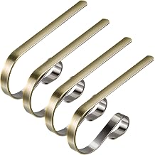 Edoneery Christmas Stocking Holders for Fireplace Mantle with Separate Double-Sided Tapes, 4 Pack Adjustable Non-Slip Metal Stocking Hangers for Mantel Xmas Party Decorations,Bronze