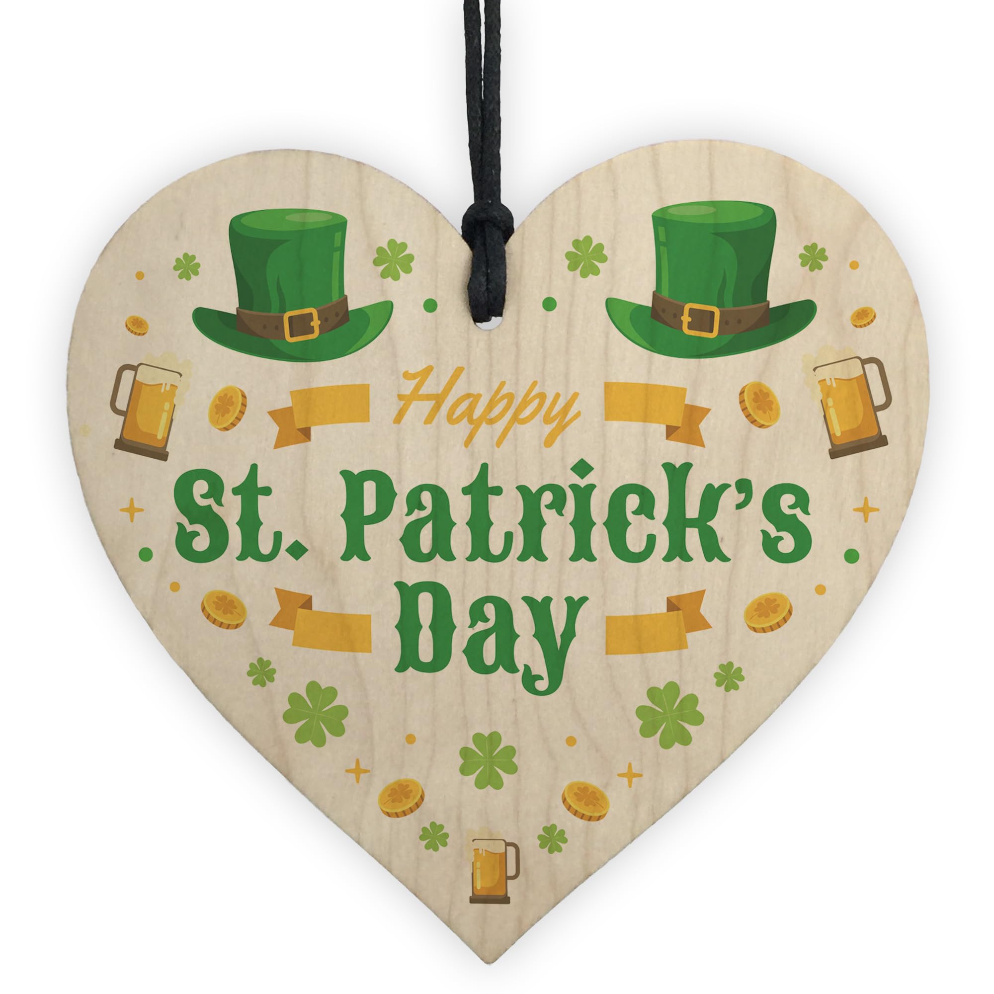 Red Ocean Happy St Patrick's Day-Irish Day Wooden Heart Hanging Plaque for Best Friend, Husband, Wife, Brother, Sister St Patricks Day Accessories Decorations
